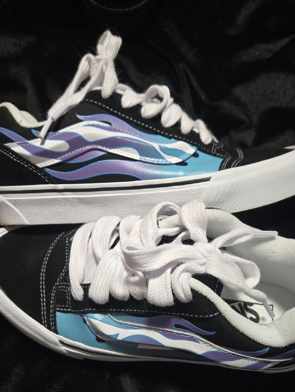 Vans Old Skool Black Sneakers with Blue & Purple Flame Stripe